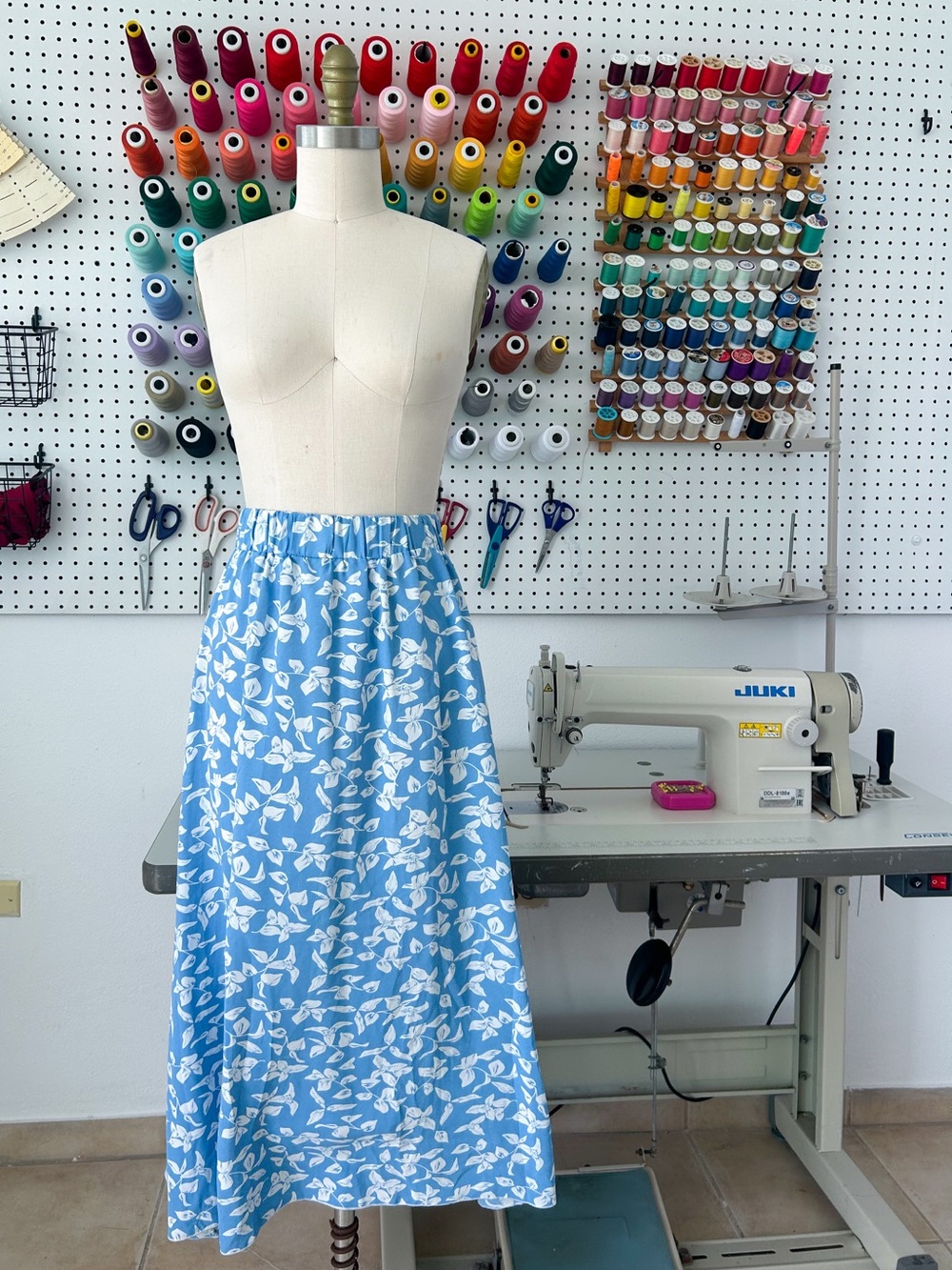 Blue Floral Midi Skirt